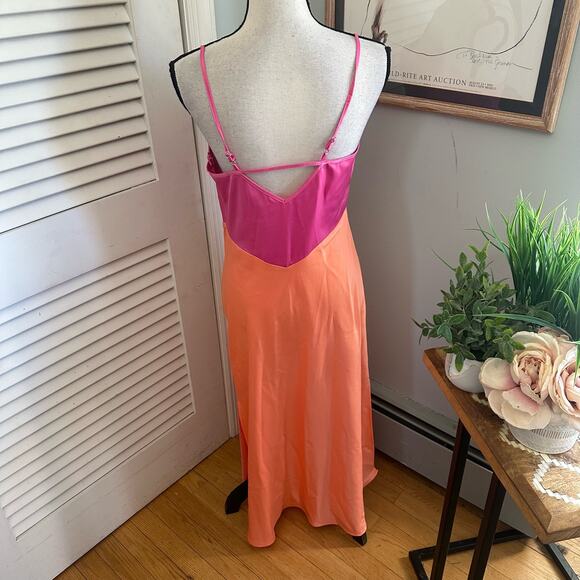 YAS Womens Slip Dress Color Block Midi Satin Spring Party Cocktails Evening | M - Picture 6 of 11